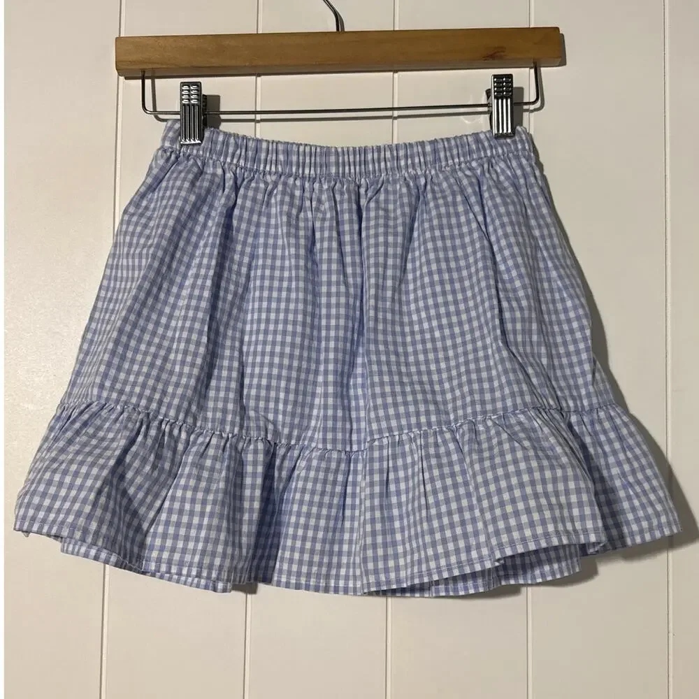GAP Kids Blue White Gingham Tiered Ruffle Mini Skirt Girls Size Medium
